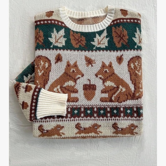 Squirrel Nut Harvest Sweater   cozy with this charming brown and cream sweater f - Picture 1 of 2